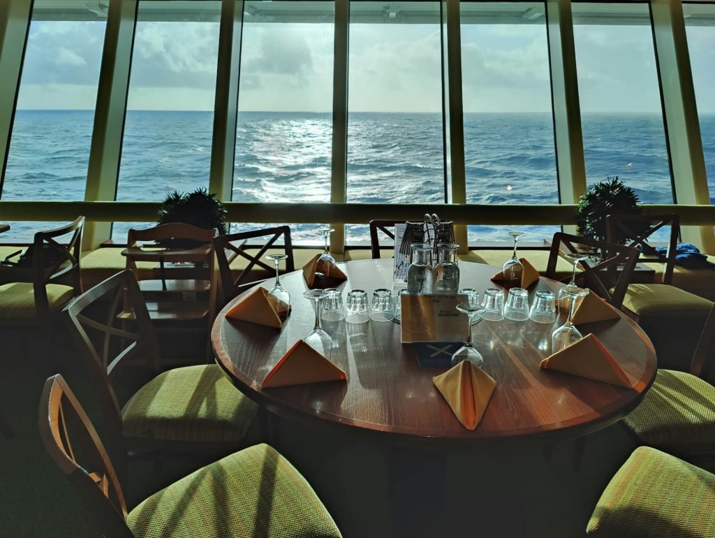 Cruise ship dining table setup in onboard restaurant