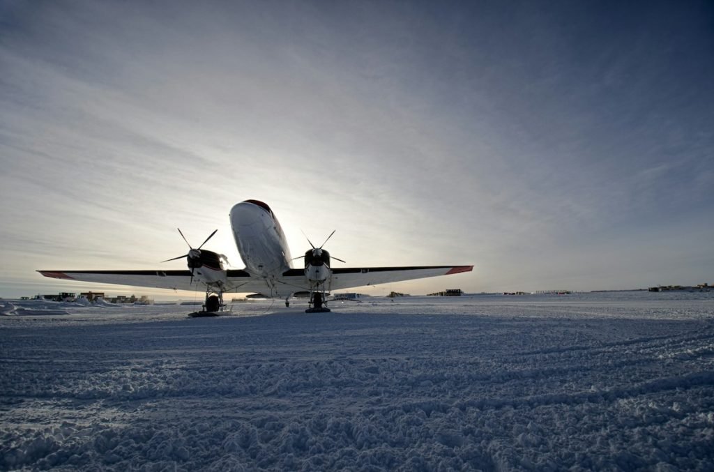 Aircraft landing for Antarctica fly cruise itinerary