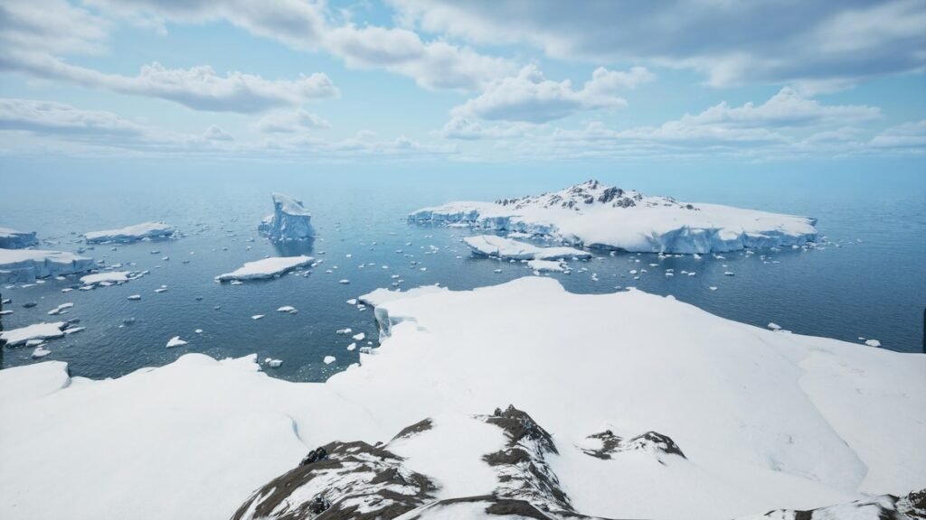 Wide dramatic landscape with Antarctic glaciers