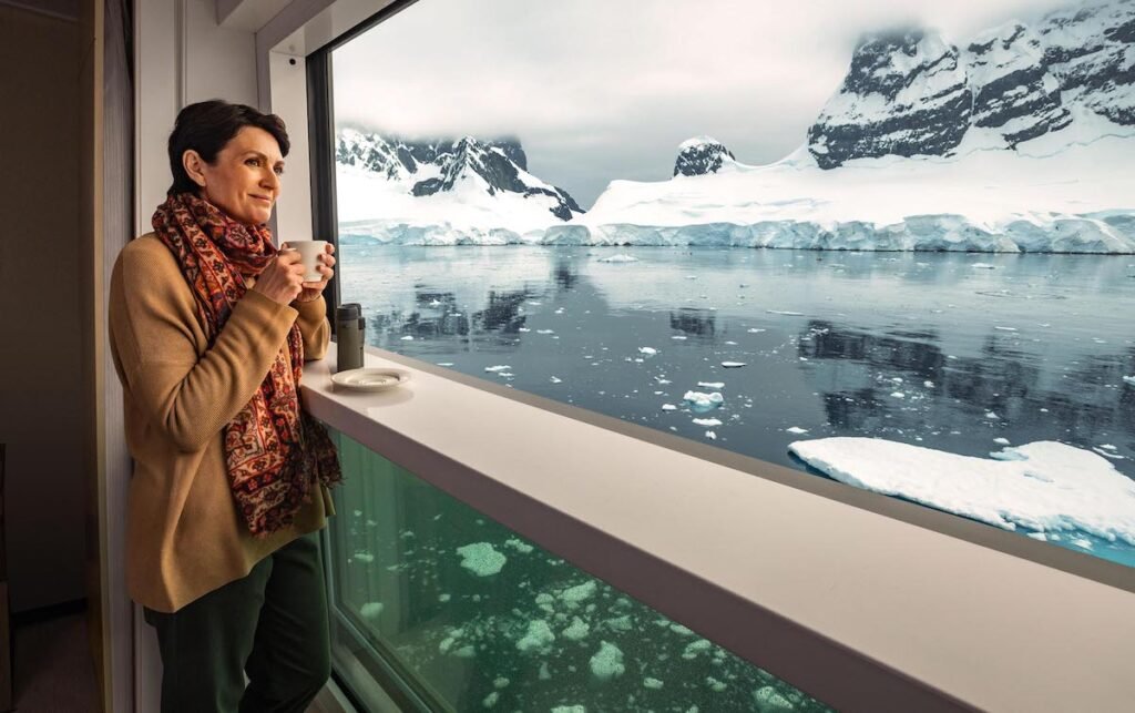 Oceanview cabin on an Antarctica expedition cruise ship