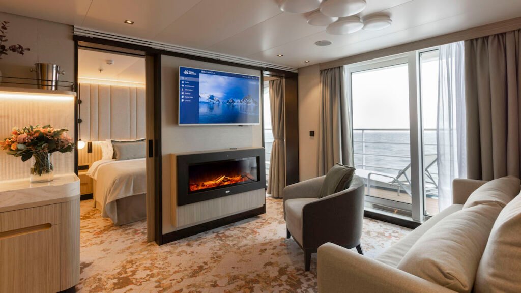 Luxury suite cabin on an Antarctica expedition cruise ship